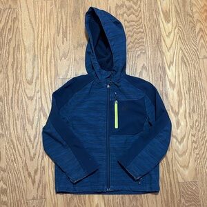 Snozu Boys Navy Blue Hooded Raincoat with Neon Yellow Zipper